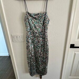 Lipsy Green and White Sheath Midi Dress Spaghetti Strap